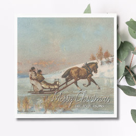 Elegante Vintage Winter Sleighrit Scene Servet