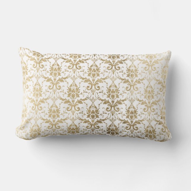 Elegante vintage witgouden chic bloemendamasker kussen (Voorkant)