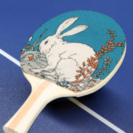 Elegante Vintage Witte Konijn Bloemen Tafeltennisbatje