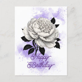 Elegante Vintage Witte Pioen Paarse Spatten Verjaa Briefkaart