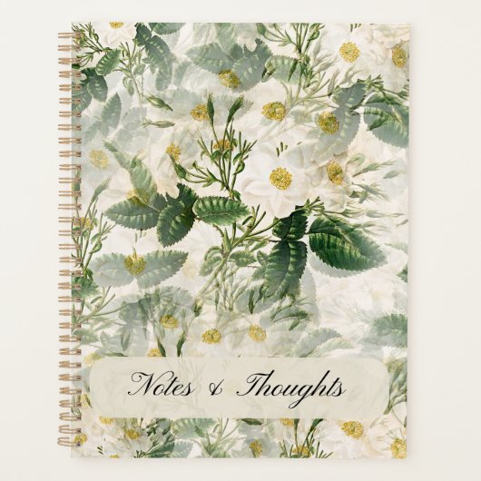 Elegante vintage witte roos bloemige harde kaft planner (Voorkant)