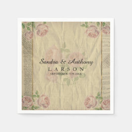 Elegante vintage woordenboekprint met rozen servet