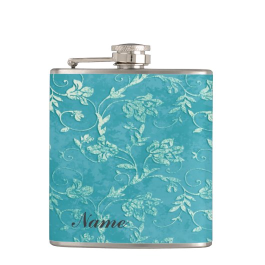 Elegante vintage zacht bloemmotief klantnaam heupfles (Voorkant)