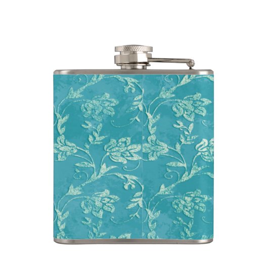 Elegante vintage zacht bloemmotief klantnaam heupfles (Achterkant)