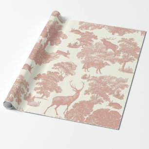 Elegante vintage zachte roze toile herten boslands cadeaupapier