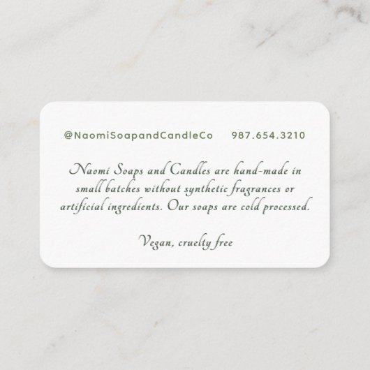 Elegante vintage zeepkaarsen bijgevoegde kaart ran (Achterkant)