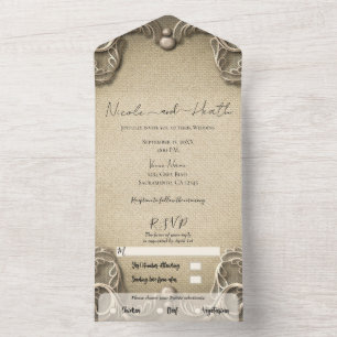 Elegante Vintage Zuidelijke Charme Jute Kanten Bru All In One Uitnodiging