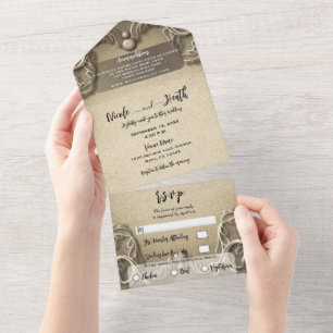Elegante Vintage Zuidelijke Charme Jute Kanten Bru All In One Uitnodiging