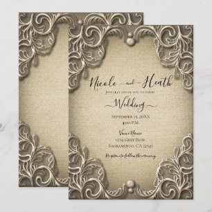 Elegante Vintage Zuidelijke Charme Jute Kanten Bru Kaart