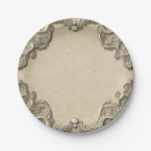 Elegante Vintage Zuidelijke Charme Jute Kanten Bru Papieren Bordje