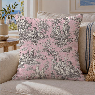 Elegante vintage zwart roze toile de jouy kussen