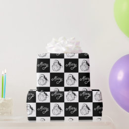 Elegante Vintage Zwart-Wit Kerstman Kerstmis Cadeaupapier