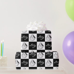 Elegante Vintage Zwart-Wit Kerstman Kerstmis Cadeaupapier
