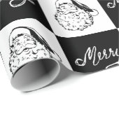 Elegante Vintage Zwart-Wit Kerstman Kerstmis Cadeaupapier (Rol Hoek)