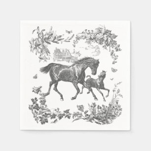 Elegante vintage zwart-wit paarden bloemmotief servet