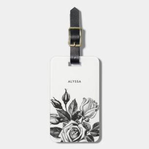 Elegante Vintage Zwart-witte Rozen van de Thee Bagagelabel