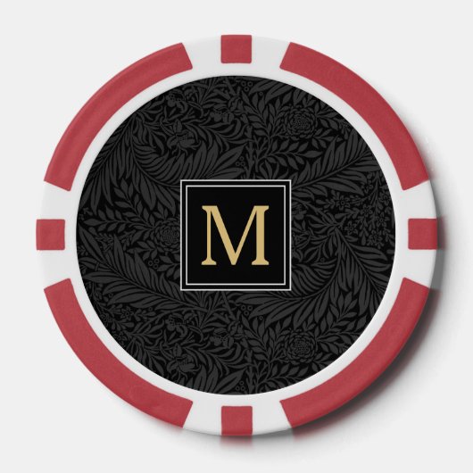 Elegante Vintage Zwarte Bloem Gouden Monogram Poker Chips (Voorkant)