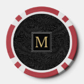 Elegante Vintage Zwarte Bloem Gouden Monogram Poker Chips (Achterkant)