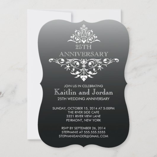 Elegante Vintage Zwarte Bloemige Jubileumfeest Kaart (Voorkant)