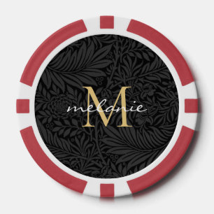 Elegante vintage zwarte bloemmotief gouden script poker chips