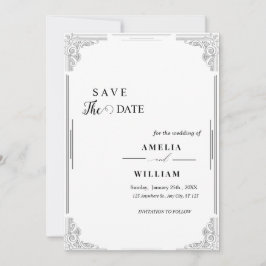 Elegante vintage zwarte en witte Save the Date kaa