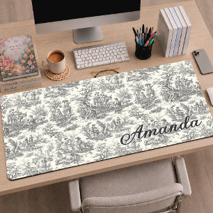 Elegante vintage zwarte Franse Toile de Jouy Bureaumat