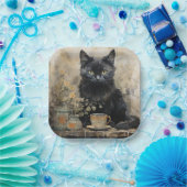 Elegante vintage zwarte kat papieren bordje (Feest)