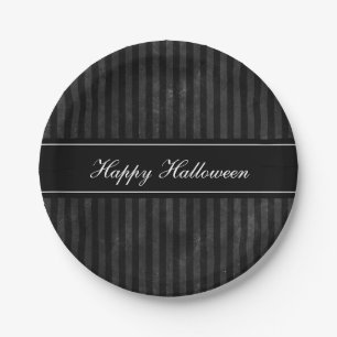 Elegante Vintage Zwarte Strepen Gelukkig Halloween Papieren Bordje