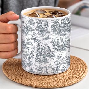 Elegante vintage zwarte toile de jouy koffiemok