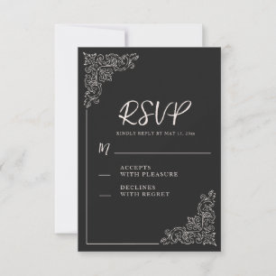 Elegante Vintage Zwarte Witte Trouw  RSVP Kaartje