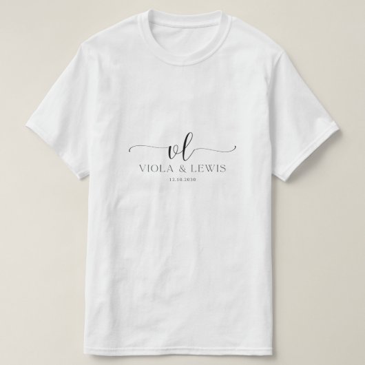 Elegante Viola & Lewis Custom Trouwdatum T-Shirt (Design voorkant)