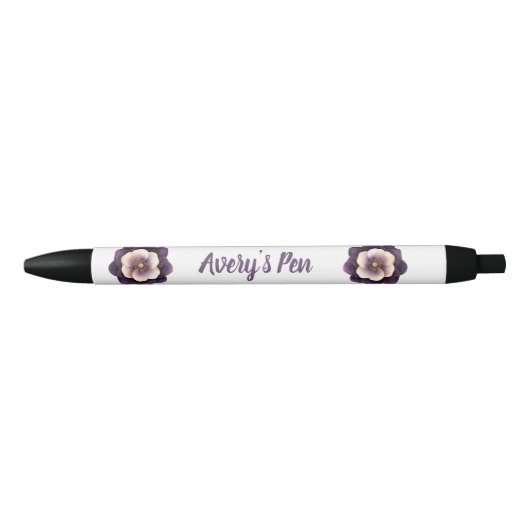 Elegante Violet Bloemnaam Zwarte Inkt Pen (Voorkant)