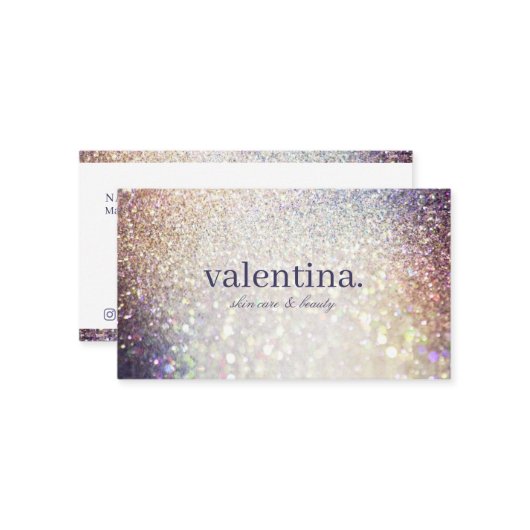 Elegante Violet & Champagne Glitter Beauty Make-up Visitekaartje (Voorkant / Achterkant in situ)