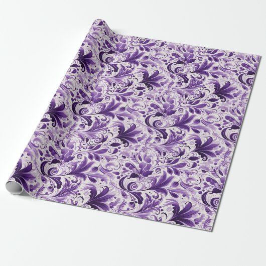 Elegante Violet en paarse bloemen Cadeaupapier (Uitgerold)