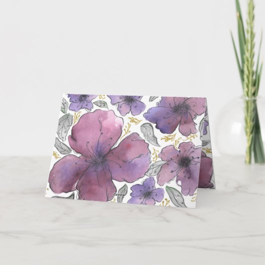 Elegante Violet Glitter Bloemen Verjaardag Dank u Bedankkaart (Achterkant)