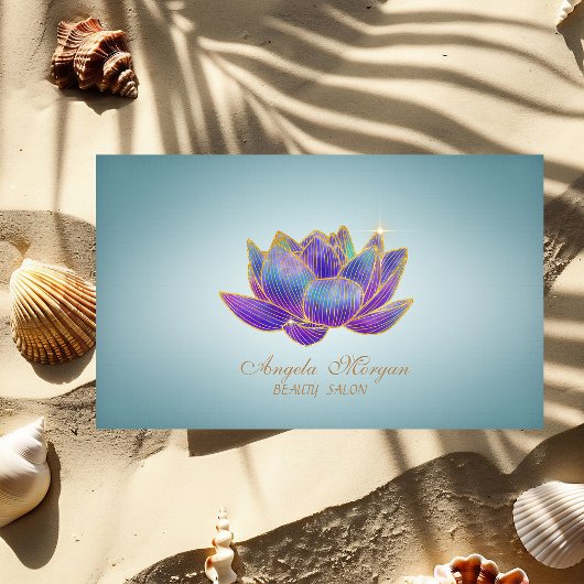 Elegante Violet Glitter Lotus Flower Blue Visitekaartje