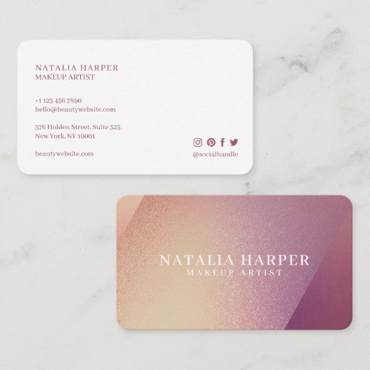 Elegante Violet Glitter & Roze Beauty Make-up Visitekaartje (Voorkant / Achterkant)