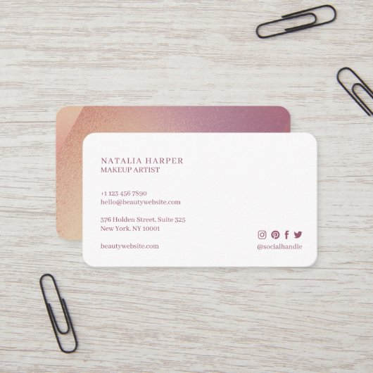 Elegante Violet Glitter & Roze Beauty Make-up Visitekaartje (Voorkant / Achterkant in situ)