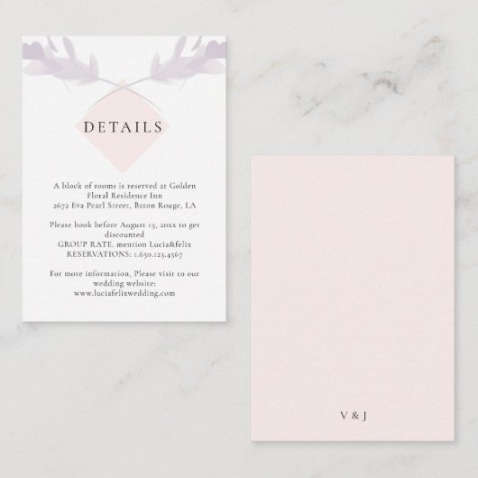 Elegante Violet Lavendel & Peach bruiloft details Informatiekaartje (Voorkant / Achterkant)