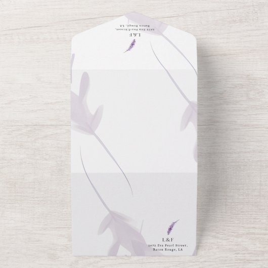 Elegante Violet Lavendel & Peach Kleur Bruiloft All In One Uitnodiging (Buitenkant)