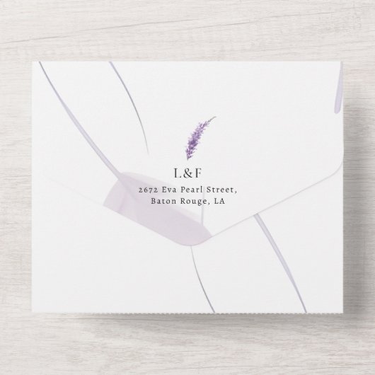 Elegante Violet Lavendel & Peach Kleur Bruiloft All In One Uitnodiging (Achterkant)