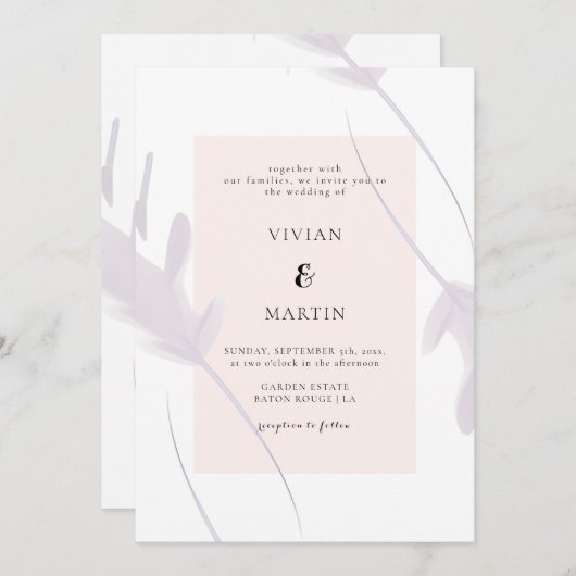 Elegante Violet Lavendel & Peach Kleur Bruiloft Kaart (Voorkant / Achterkant)