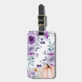 Elegante Violet Paarse Bloemen Pompoen Waterverf Bagagelabel