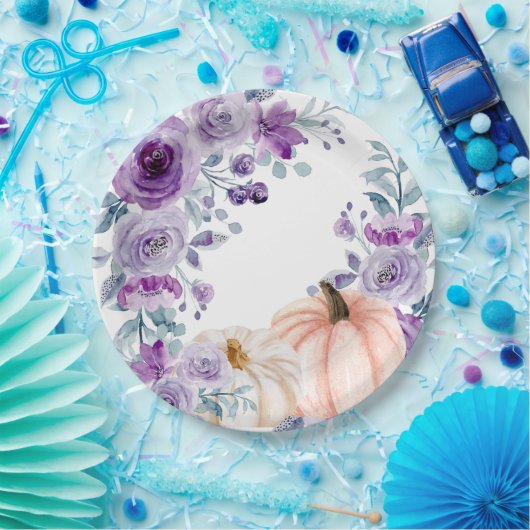 Elegante Violet Paarse Bloemen Pompoen Waterverf Papieren Bordje (Feest)