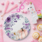 Elegante Violet Paarse Bloemen Pompoen Waterverf Papieren Bordje (Feest)