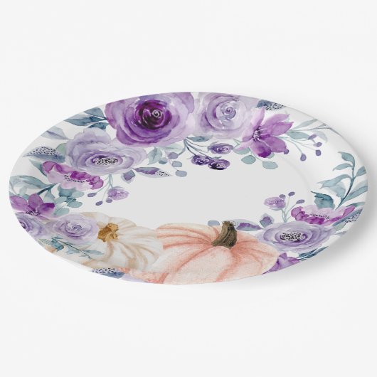 Elegante Violet Paarse Bloemen Pompoen Waterverf Papieren Bordje (Gekanteld)