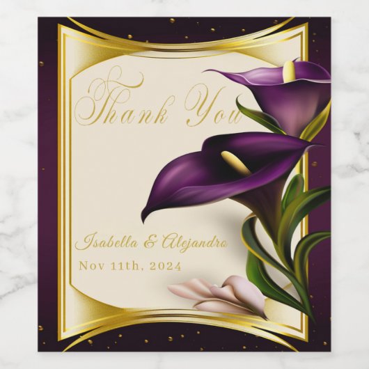 Elegante Violet Paarse Calla Lily bruiloft Wijn Etiket (Enkel label)