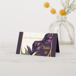 Elegante Violet Paarse en gouden Calla Lily bruilo Plaatskaartje