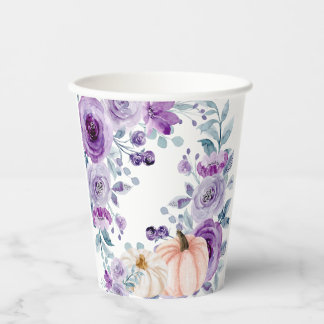 Elegante Violet Paarse Pompoen Bloemen Waterverf Papieren Bekers