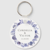 Elegante Violet Paarse Rozen Floral Wedding Sleutelhanger (Voorkant)